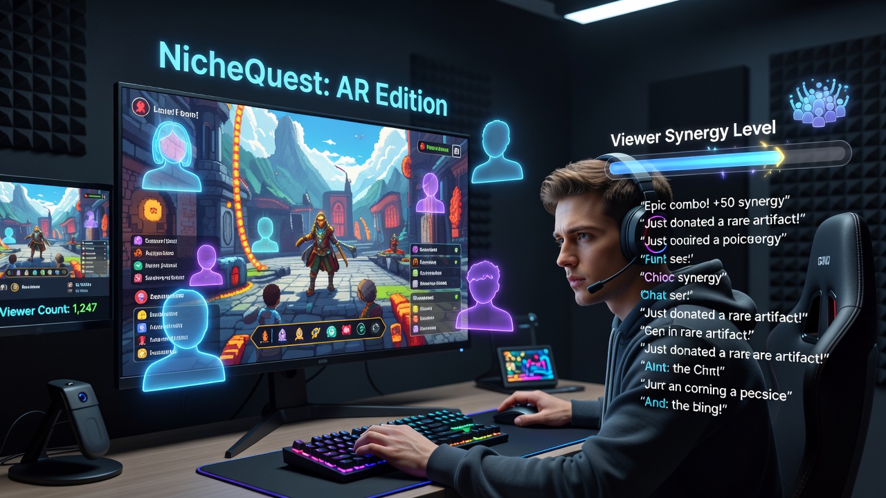 Close-up view of augmented reality interface allowing multiple viewers to interact with game stream overlays simultaneously