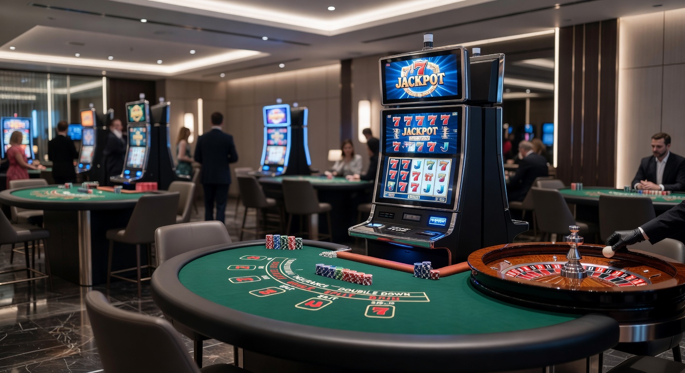Modern digital casino interface displaying online slot games and live dealer tables on a tablet device