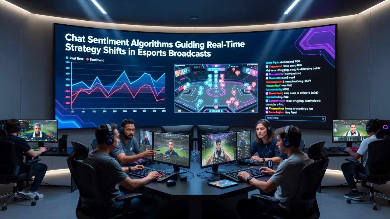 Close-up view of an esports production interface displaying live chat sentiment graphs overlaid on match footage