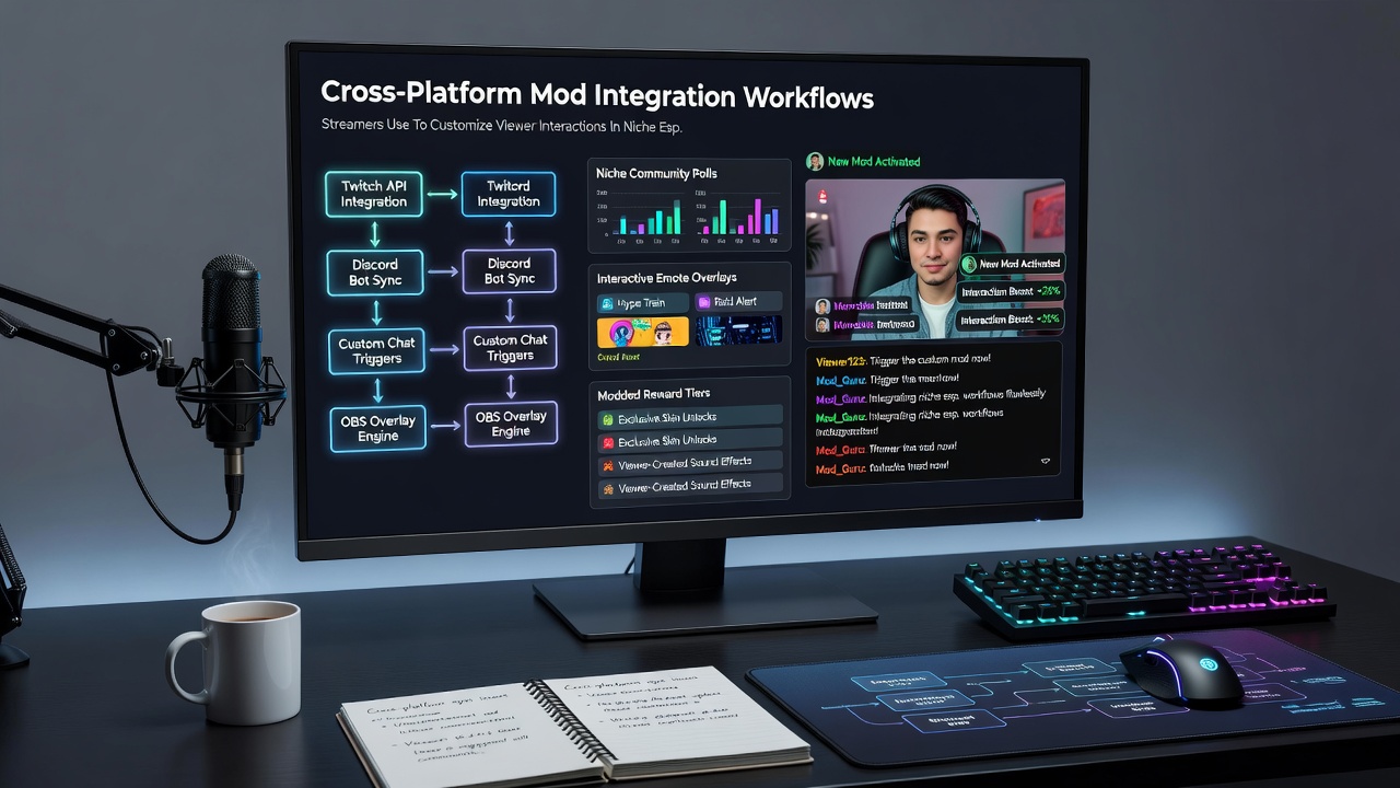 Detailed view of mod scripting interface showing cross-platform viewer alert configurations for niche esports titles