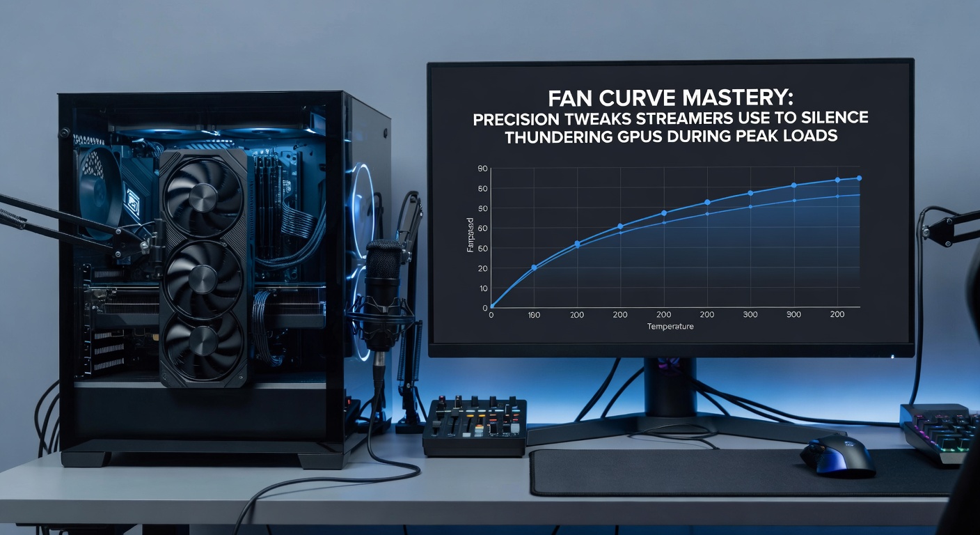 Graph displaying a custom fan curve profile on software like MSI Afterburner, showing RPM vs. temperature with smooth ramps for quiet operation under load