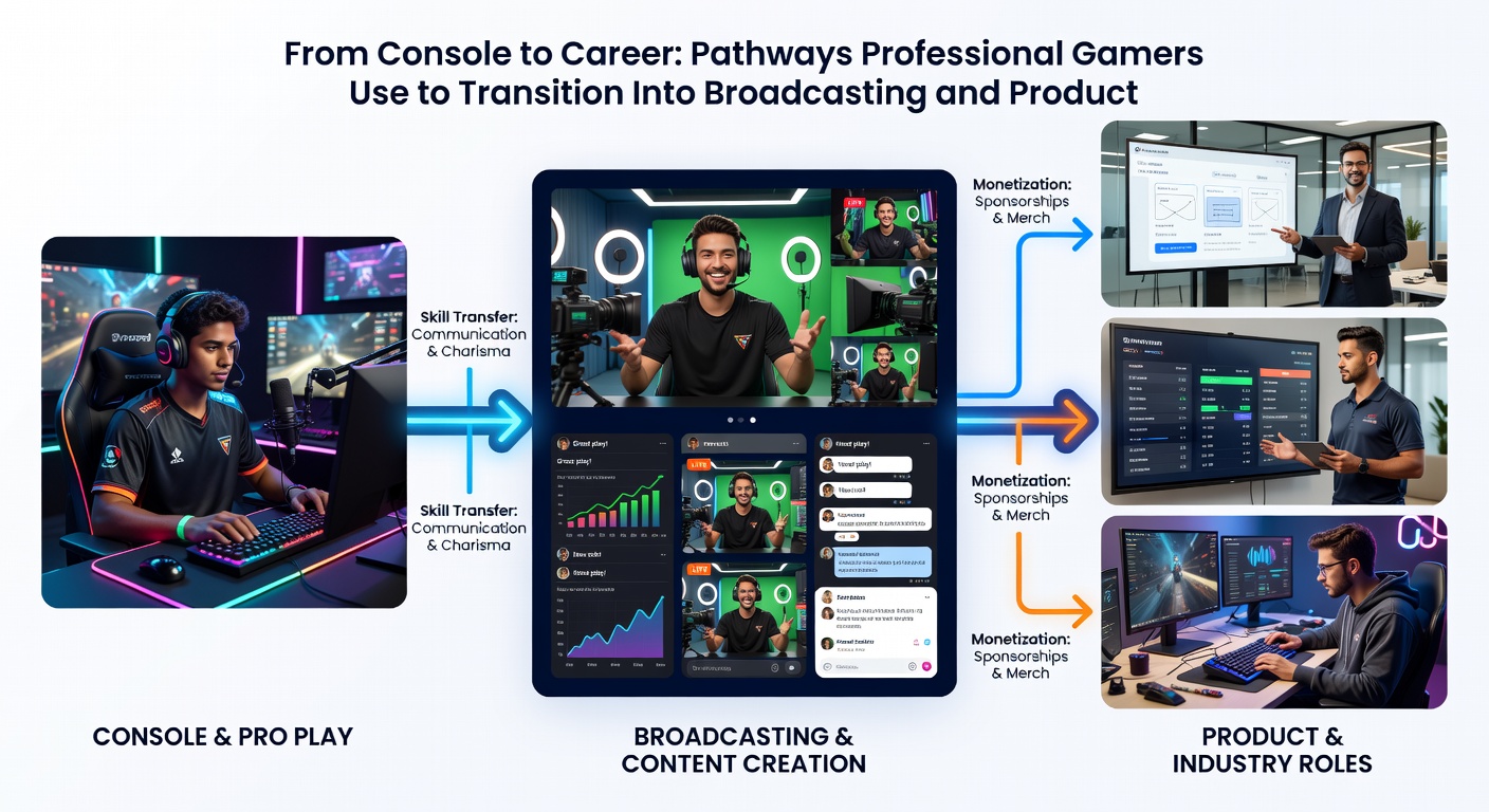 Esports production team coordinating live broadcast with analysts reviewing game footage on multiple screens