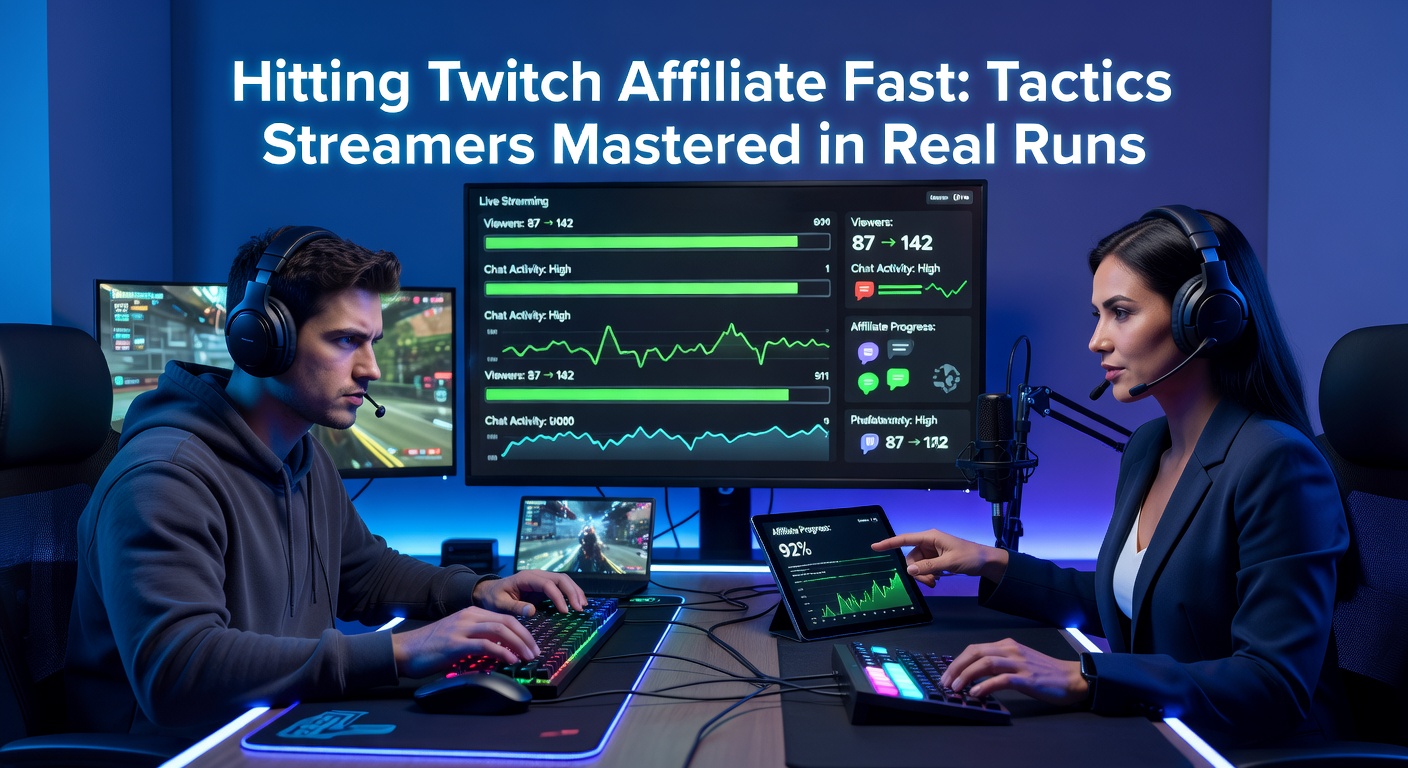 A streamer celebrating hitting Twitch Affiliate milestone on screen during a live broadcast