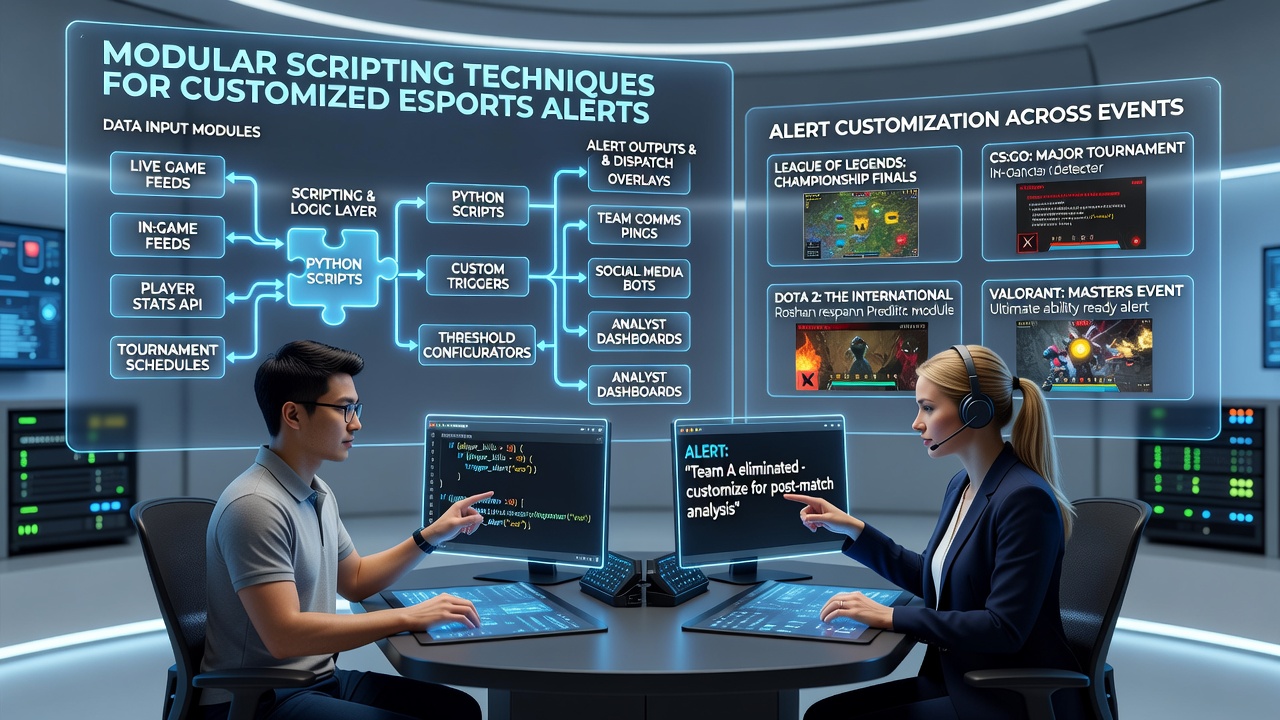 Close-up of modular script code and alert dashboard used during an esports broadcast