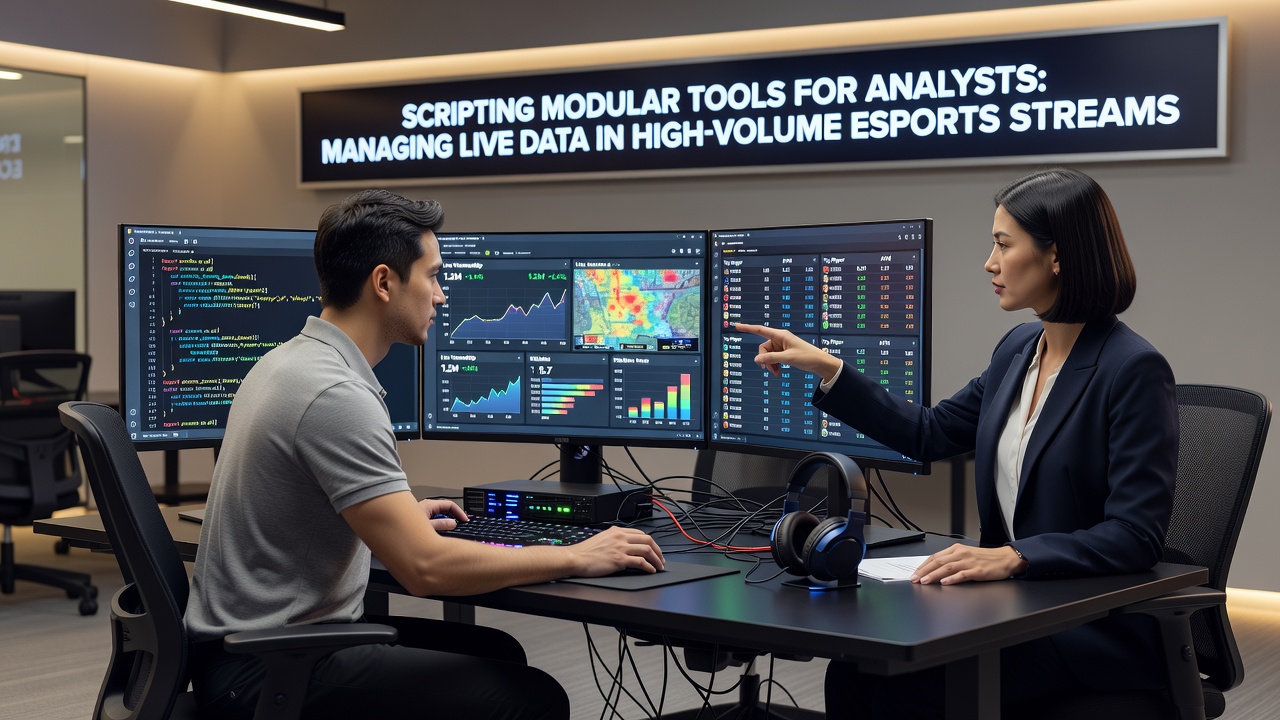 Close-up of scripting console displaying modular data pipeline configurations for esports live analytics