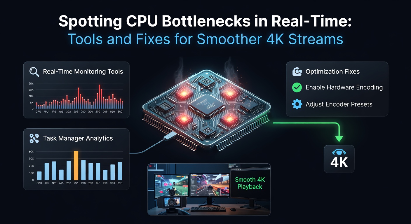 Graph displaying real-time CPU usage spikes during a 4K stream session, highlighting bottleneck moments with overlaid frame drop indicators