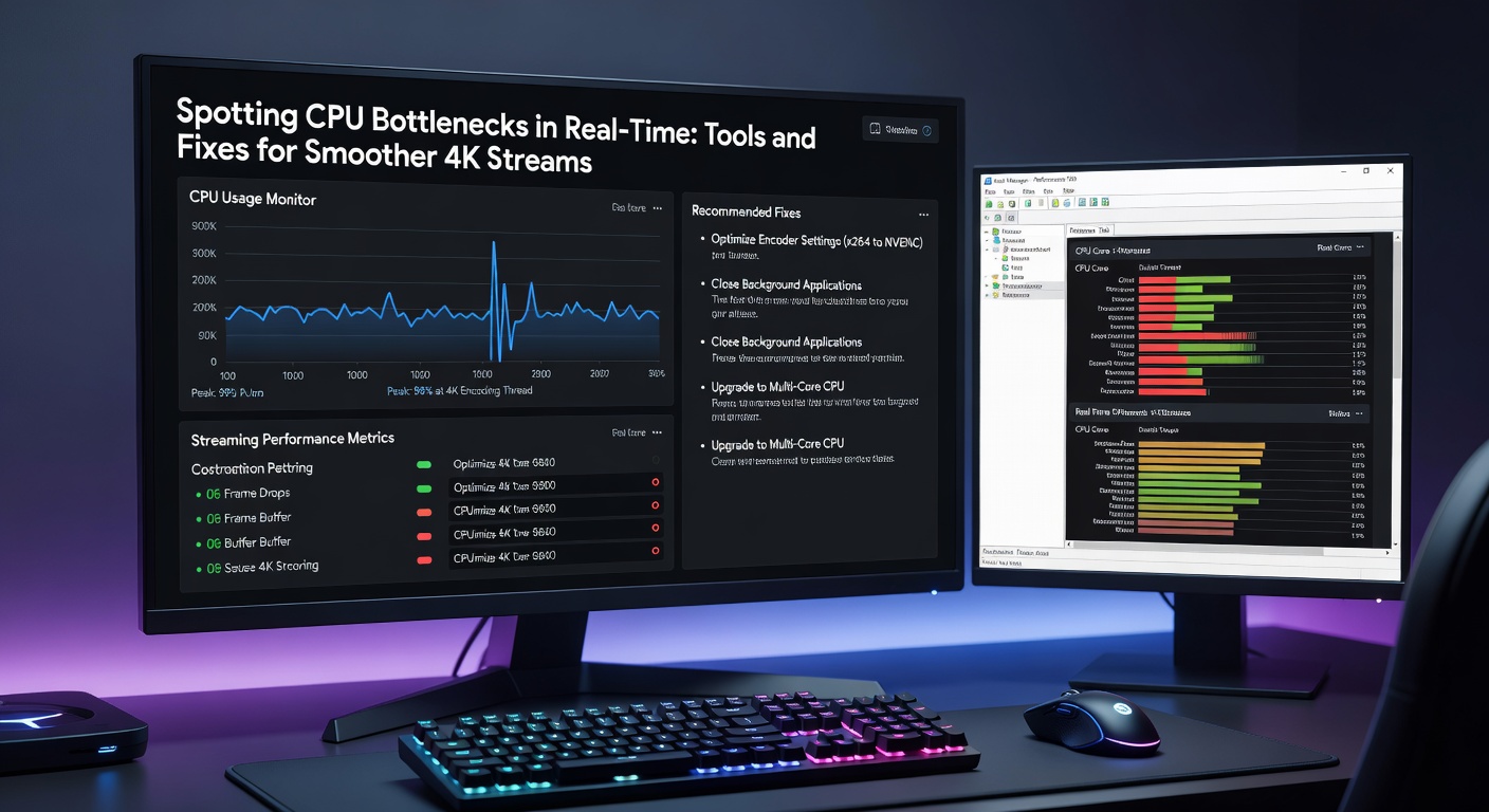 Screenshot of MSI Afterburner overlay on a 4K gaming stream, showing CPU at 95% usage while GPU idles at 60%, with temperature gauges in red