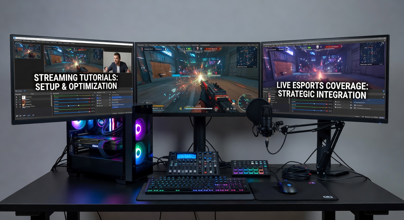 Strategic hardware setup showing interconnected streaming and esports equipment in a professional broadcast environment