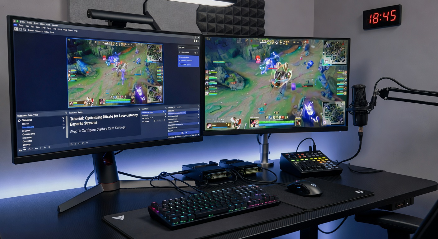 Close-up of interconnected capture cards and network interfaces enabling tutorial and esports content merging