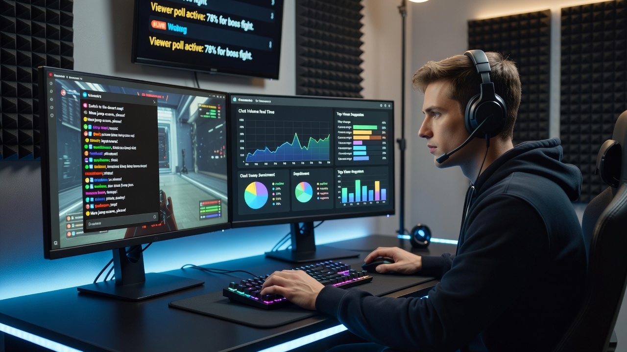 Detailed view of chat analytics dashboard showing sentiment graphs and keyword trends during a live stream